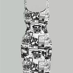 Graphic Black and White Comic Print Dress